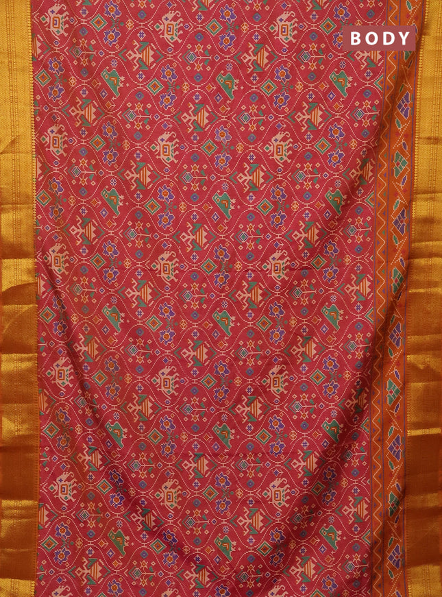 Semi tussar saree dual shade of pink and mustard yellow with allover patola prints and zari woven border