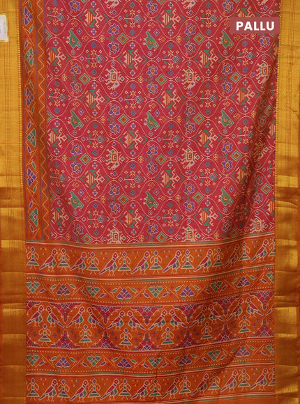 Semi tussar saree dual shade of pink and mustard yellow with allover patola prints and zari woven border