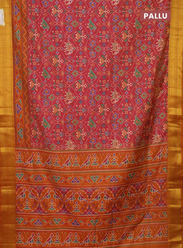 Semi tussar saree dual shade of pink and mustard yellow with allover patola prints and zari woven border