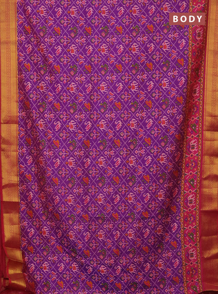 Semi tussar saree purple and pink with allover patola prints and zari woven border