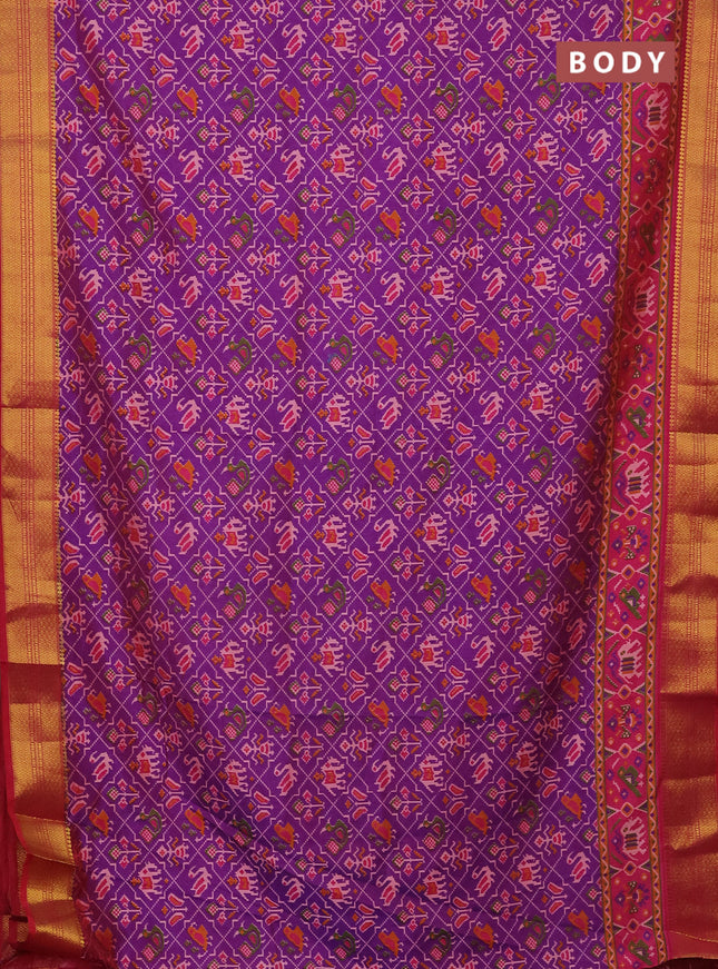 Semi tussar saree purple and pink with allover patola prints and zari woven border