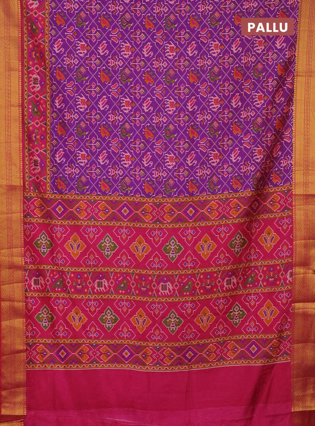 Semi tussar saree purple and pink with allover patola prints and zari woven border