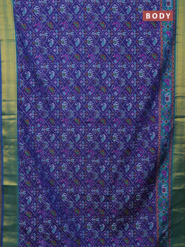 Semi tussar saree dark blue and teal green with allover patola prints and zari woven border
