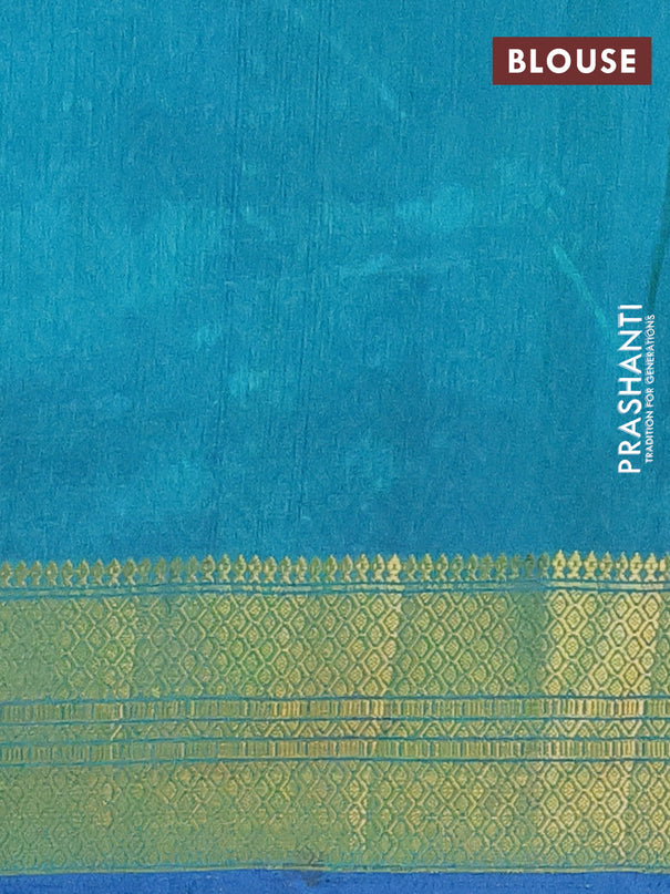 Semi tussar saree dark blue and teal green with allover patola prints and zari woven border
