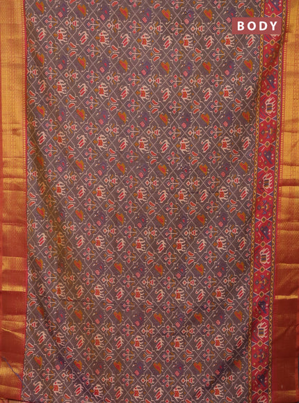 Semi tussar saree dual shade of bluish grey and dual shade of pink with allover patola prints and zari woven border