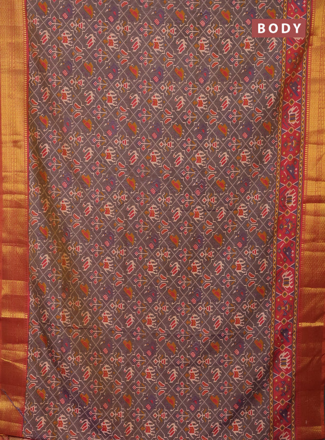 Semi tussar saree dual shade of bluish grey and dual shade of pink with allover patola prints and zari woven border