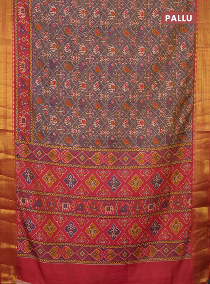 Semi tussar saree dual shade of bluish grey and dual shade of pink with allover patola prints and zari woven border