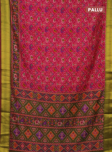 Semi tussar saree pink and dual shade of green with allover patola prints and zari woven border