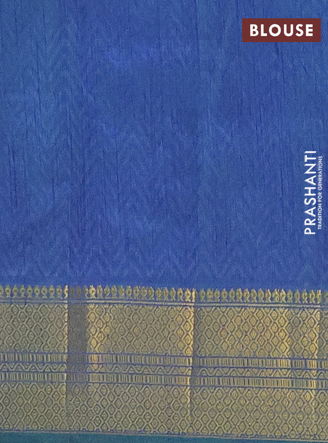 Semi tussar saree teal green and dual shade of blue with allover patola prints and zari woven border