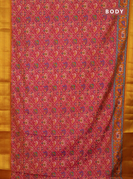 Semi tussar saree dual shade of pink and dark mustard with allover patola prints and zari woven border