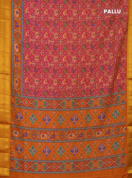 Semi tussar saree dual shade of pink and dark mustard with allover patola prints and zari woven border
