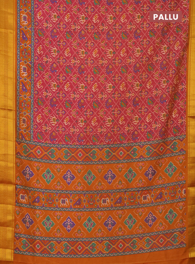 Semi tussar saree dual shade of pink and dark mustard with allover patola prints and zari woven border