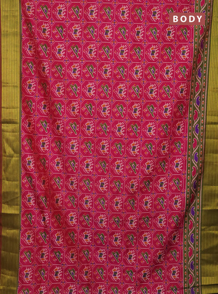 Semi tussar saree pink and dual shade of green with allover patola prints and zari woven border