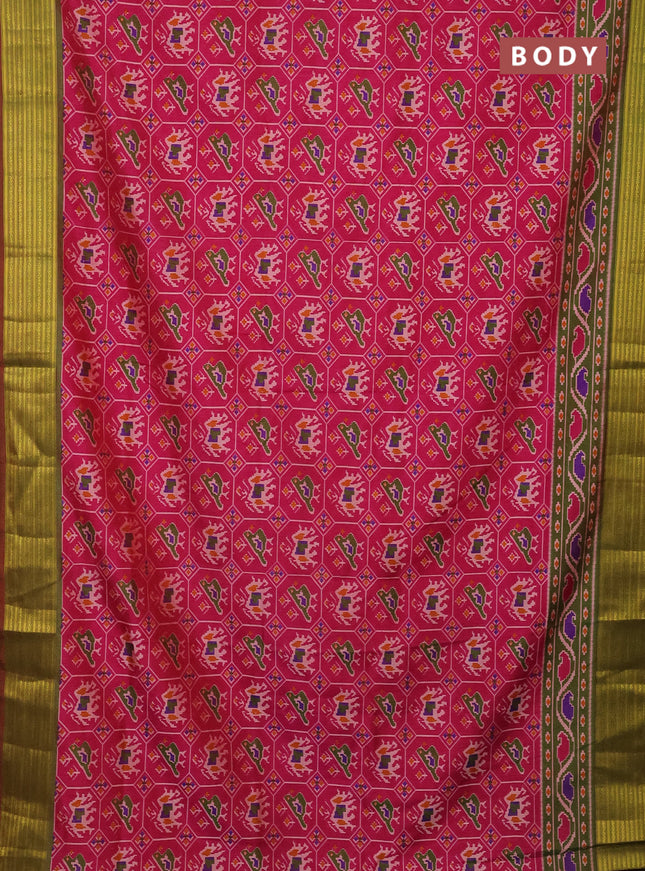 Semi tussar saree pink and dual shade of green with allover patola prints and zari woven border