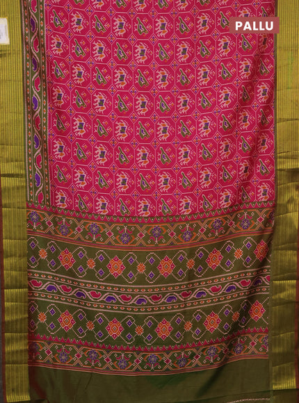 Semi tussar saree pink and dual shade of green with allover patola prints and zari woven border