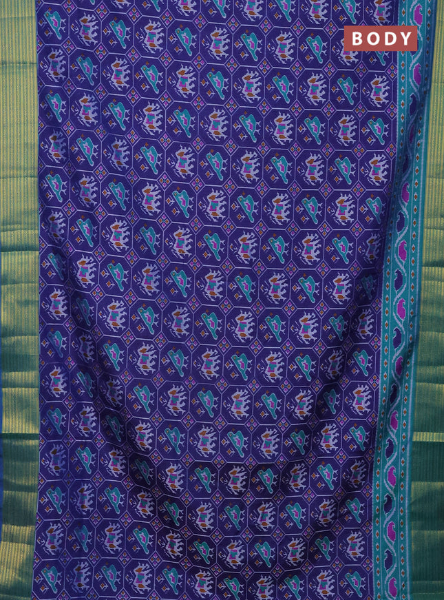 Semi tussar saree dark blue and teal green with allover patola prints and zari woven border