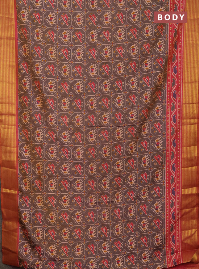 Semi tussar saree dual shade of grey and dual shade of pink with allover patola prints and zari woven border
