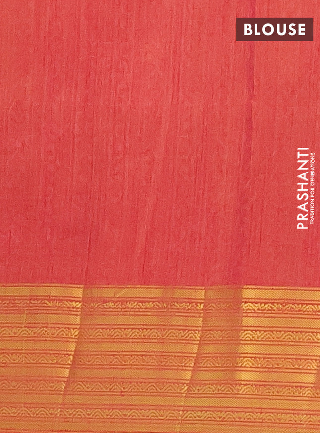 Semi tussar saree dual shade of bluish grey and rust shade with allover patola prints and zari woven border