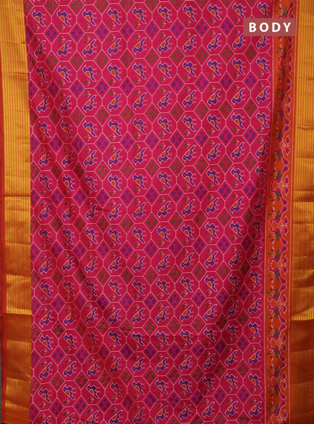 Semi tussar saree pink and rust shade with allover patola prints and zari woven border