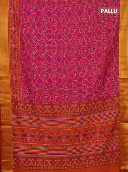 Semi tussar saree pink and rust shade with allover patola prints and zari woven border
