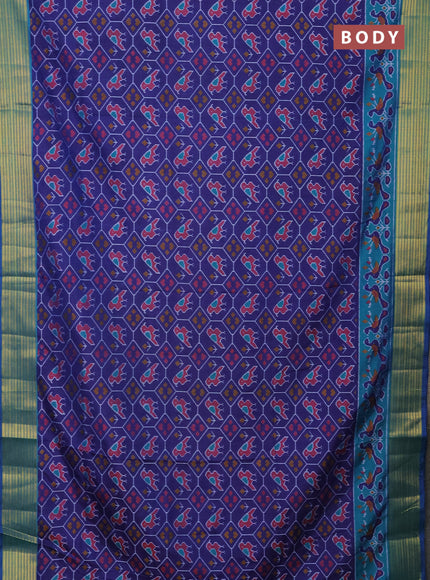 Semi tussar saree blue and teal blue with allover patola prints and zari woven border