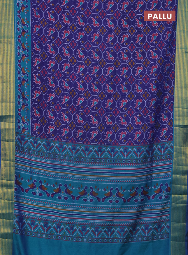 Semi tussar saree blue and teal blue with allover patola prints and zari woven border