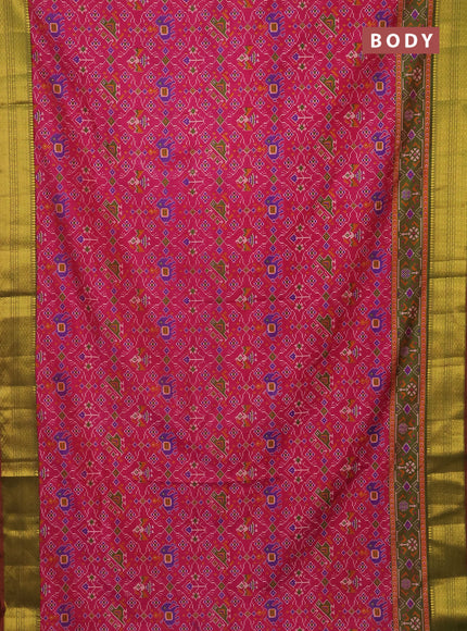 Semi tussar saree pink and dual shade of green with allover patola prints and zari woven border