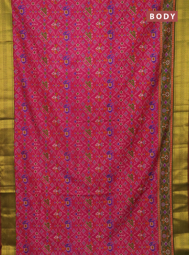 Semi tussar saree pink and dual shade of green with allover patola prints and zari woven border