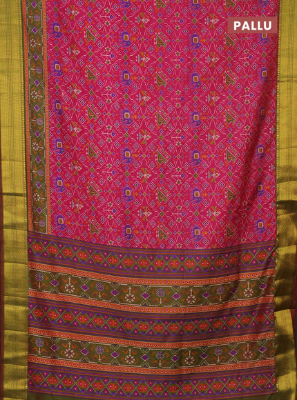 Semi tussar saree pink and dual shade of green with allover patola prints and zari woven border
