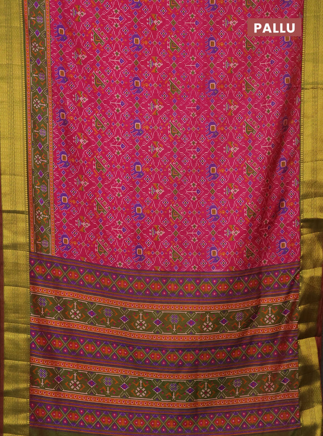 Semi tussar saree pink and dual shade of green with allover patola prints and zari woven border