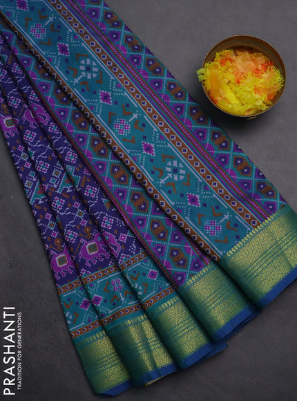 Semi tussar saree dark blue and dual shade of blue with allover patola prints and zari woven border