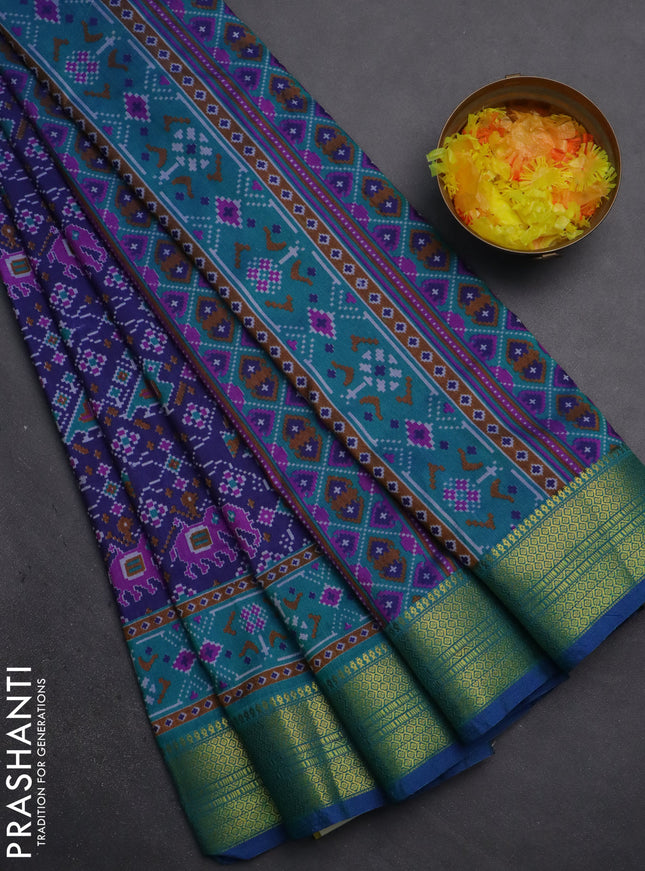 Semi tussar saree dark blue and dual shade of blue with allover patola prints and zari woven border