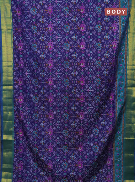 Semi tussar saree dark blue and dual shade of blue with allover patola prints and zari woven border