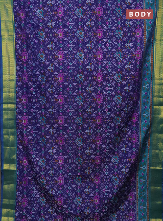 Semi tussar saree dark blue and dual shade of blue with allover patola prints and zari woven border