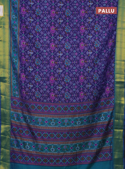 Semi tussar saree dark blue and dual shade of blue with allover patola prints and zari woven border
