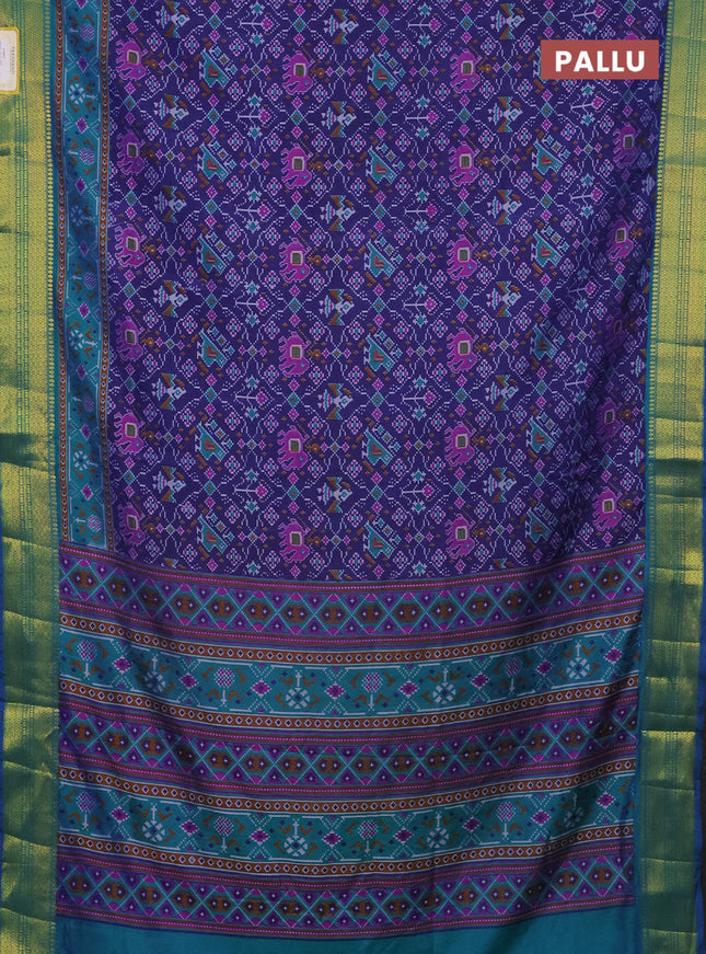 Semi tussar saree dark blue and dual shade of blue with allover patola prints and zari woven border