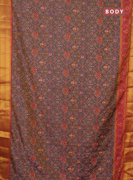 Semi tussar saree dual shade of grey and dual shade of pink with allover patola prints and zari woven border