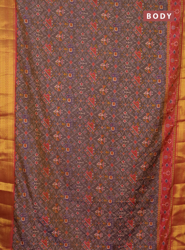 Semi tussar saree dual shade of grey and dual shade of pink with allover patola prints and zari woven border