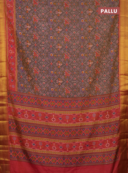 Semi tussar saree dual shade of grey and dual shade of pink with allover patola prints and zari woven border