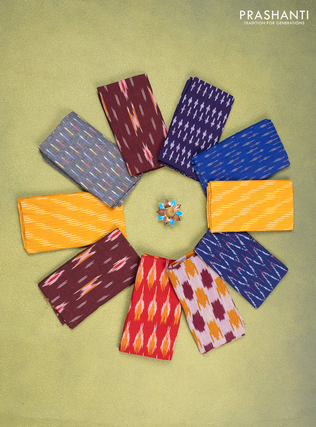 Ikat cotton blouse bits multi colour and multi design Pack of 10