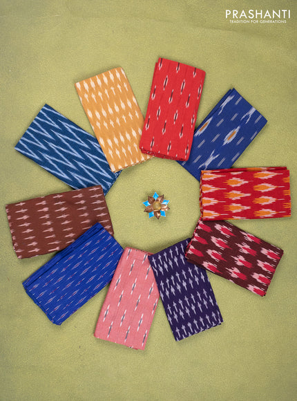 Ikat cotton blouse bits multi colour and multi design Pack of 10