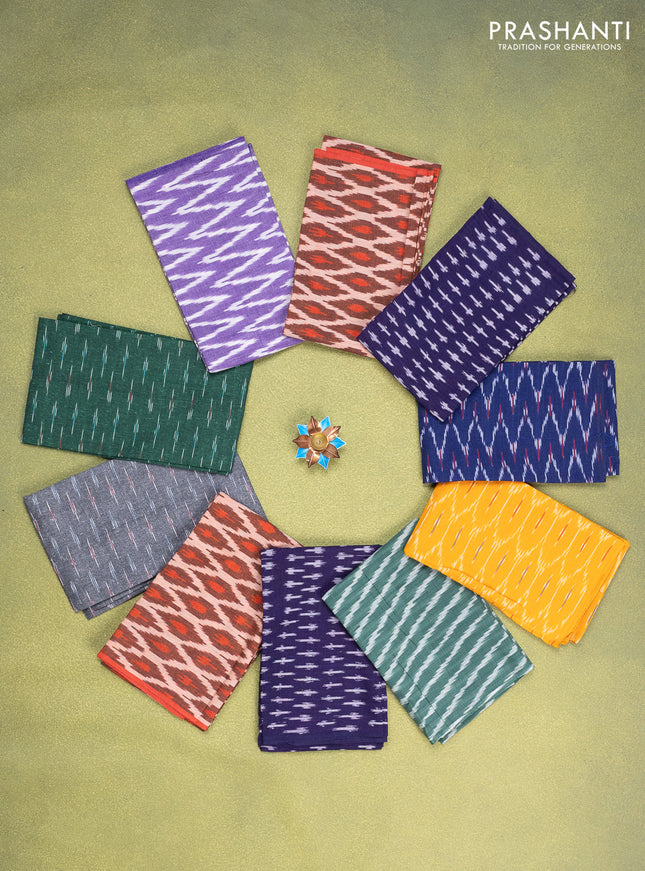 Ikat cotton blouse bits multi colour and multi design Pack of 10