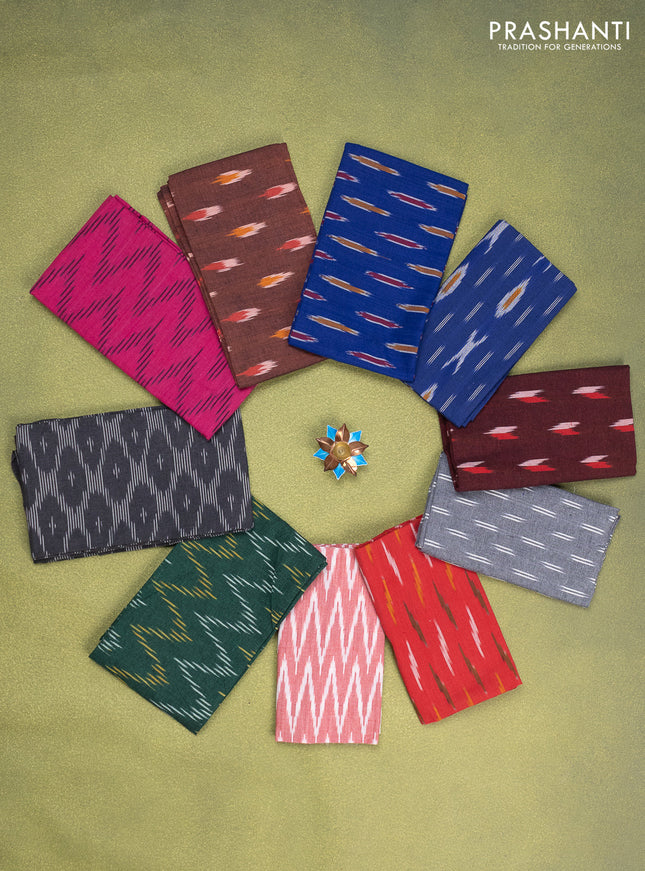 Ikat cotton blouse bits multi colour and multi design Pack of 10