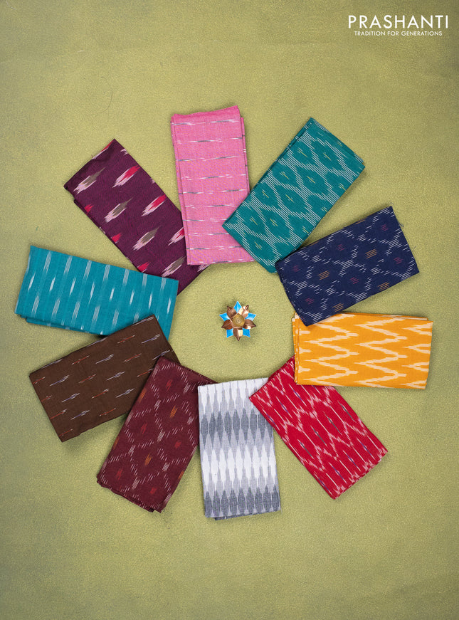 Ikat cotton blouse bits multi colour and multi design Pack of 10