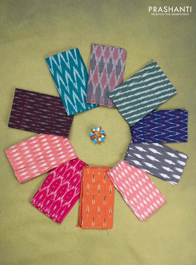 Ikat cotton blouse bits multi colour and multi design Pack of 10