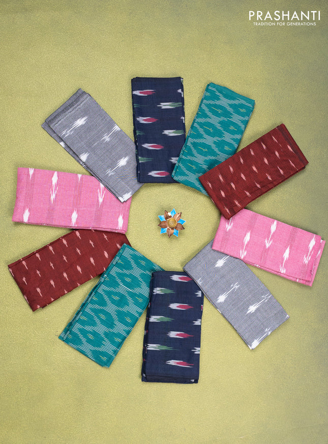 Ikat cotton blouse bits multi colour and multi design Pack of 10