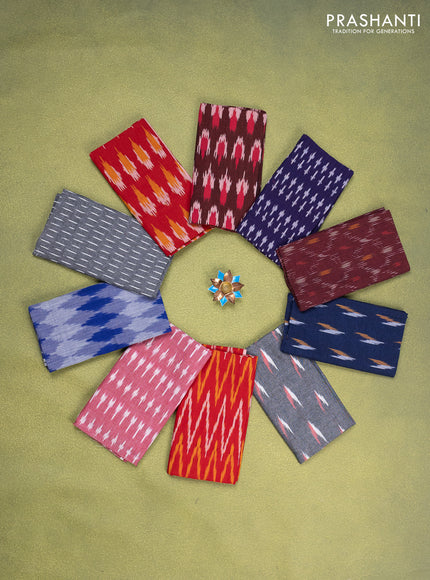 Ikat cotton blouse bits multi colour and multi design Pack of 10