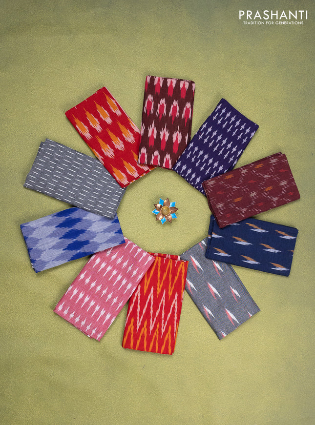 Ikat cotton blouse bits multi colour and multi design Pack of 10