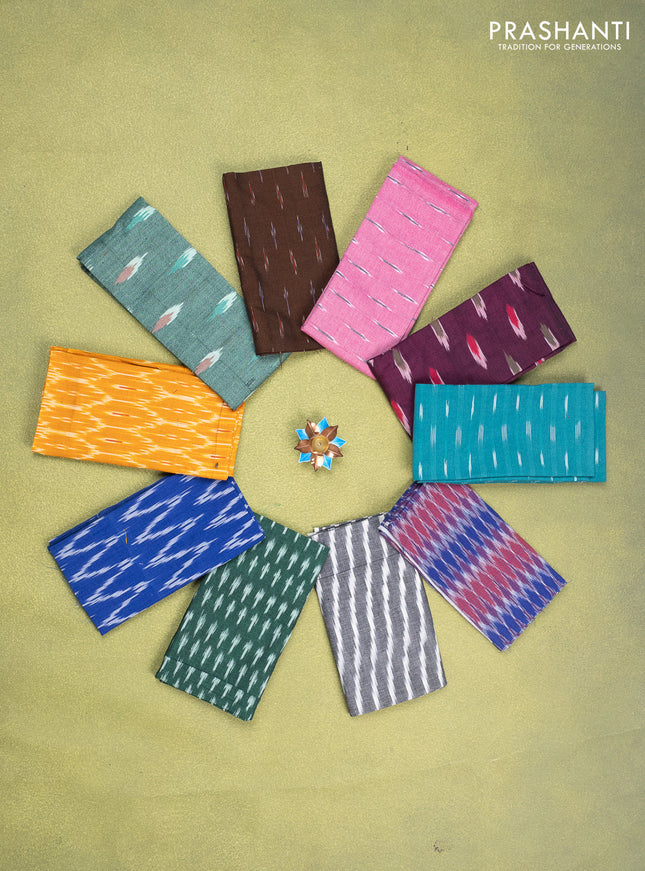 Ikat cotton blouse bits multi colour and multi design Pack of 10