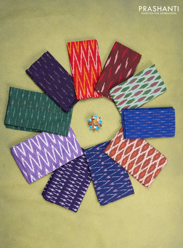 Ikat cotton blouse bits multi colour and multi design Pack of 10